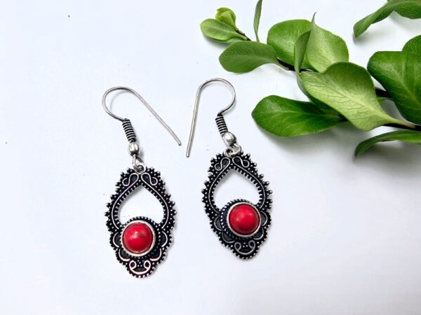 Indian Lattice Red Coral Earrings