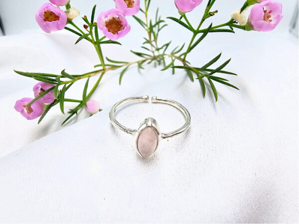 Rose Quartz Diamond Ring (925 Silver)