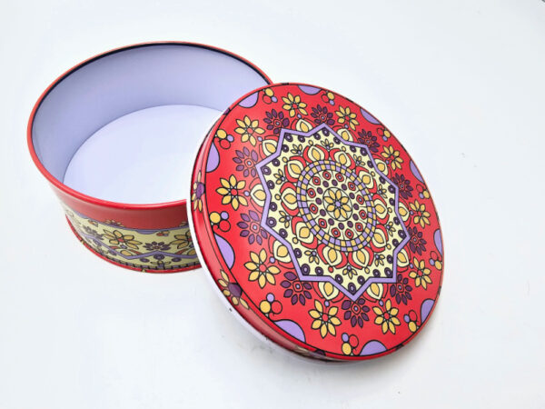 Round Storage Tin (Yellow & Red Pop Mandala) Large