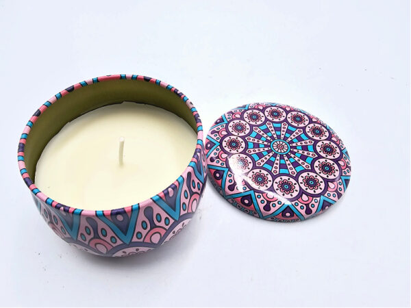 Scented Candle In A Tin (Pink & Blue Mandala)