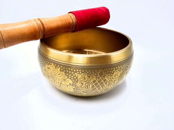 Brass Tibetan Symbol Singing Bowl (Medium)