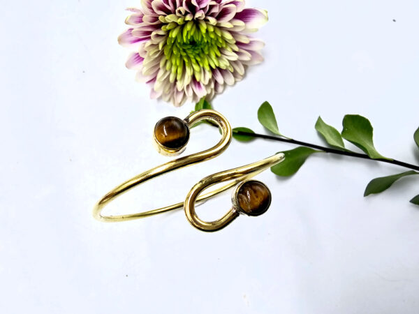 Double Spiral Tigers Eye Bangle (Brass)