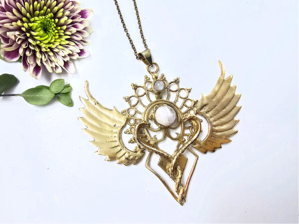 Winged Double Rainbow Moonstone Necklace