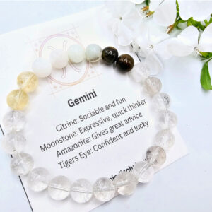 Gemini Zodiac Gem Bracelet, bangle, round beaded bangle