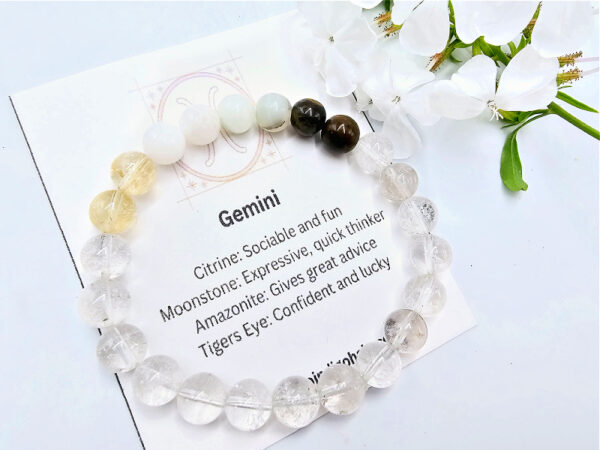 Gemini Zodiac Gem Bracelet, bangle, round beaded bangle