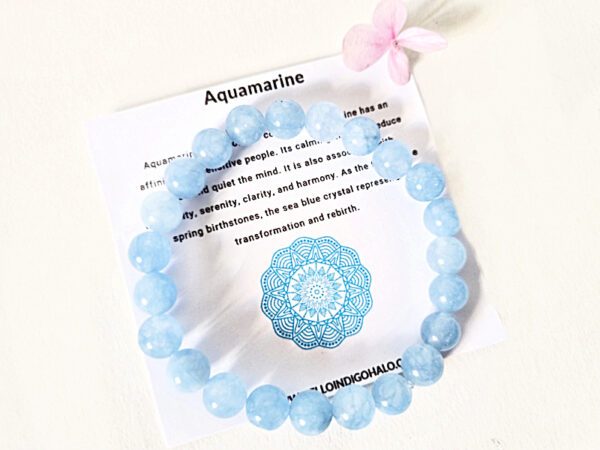 Aquamarine Round Beaded Bangle, gemstone bracelet, aquamarine jewellery