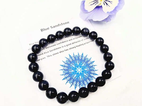 Blue Sandstone Round Beaded Bangle, polished beads crystal bracelet, South African jewellery