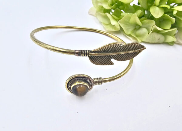 Feather Bangle Tigers Eye (Brass)