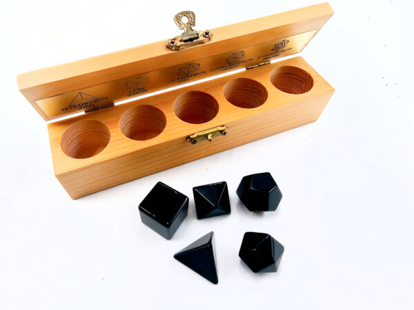 Platonic Solid Crystals in Wooden Box (Obsidian)