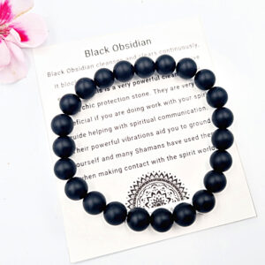 Matt Black Obsidian round beaded bangle, crystal bracelet, black obsidian jewellery