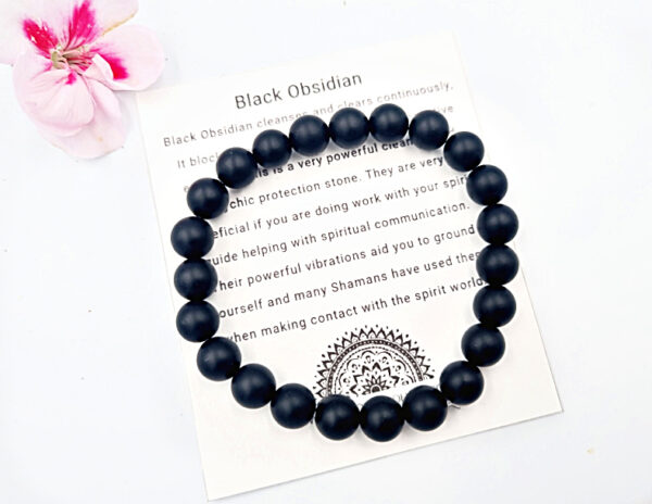 Matt Black Obsidian round beaded bangle, crystal bracelet, black obsidian jewellery