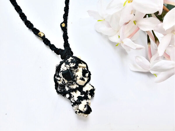 Black Tourmaline  Cluster Macrame Necklace