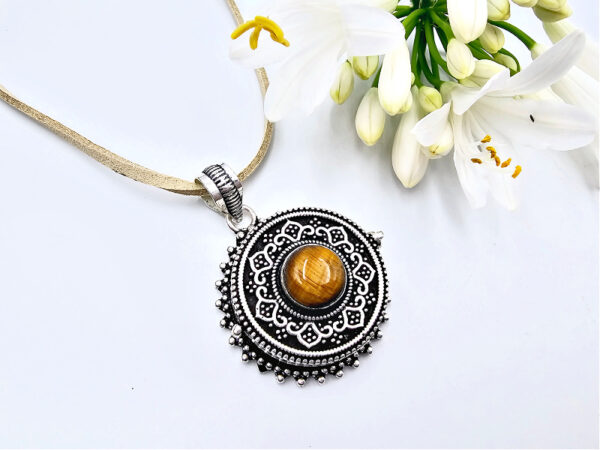 Tigers Eye Round Locket Necklace  (Opens)