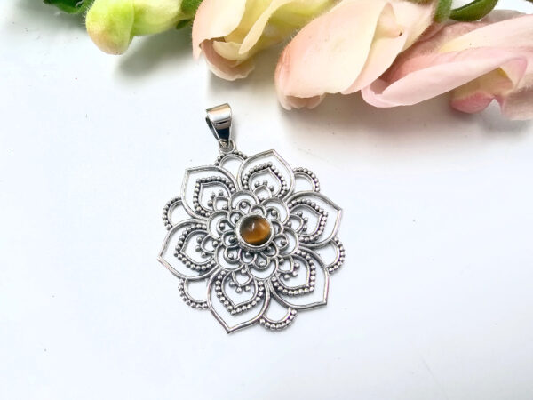 Tigers Eye Detailed Mandala Pendant (925 Silver)