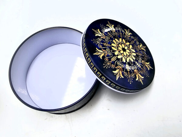 Round Storage Tin (Navy Elegant Mandala) large