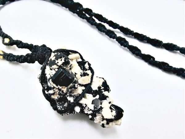 Black Tourmaline  Cluster Macrame Necklace - Image 3