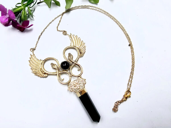 Double Snake Winged Black Onyx Necklace (Brass) - Image 2