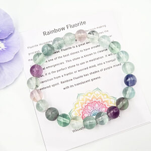 Rainbow Fluorite Round Beaded Bangle, crystal bracelet, polished gem bracelet