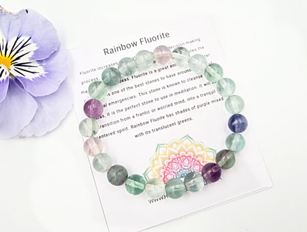 Rainbow Fluorite Round Beaded Bangle, crystal bracelet, polished gem bracelet