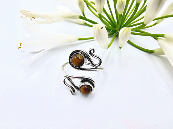 Tigers Eye Ring Double Spiral