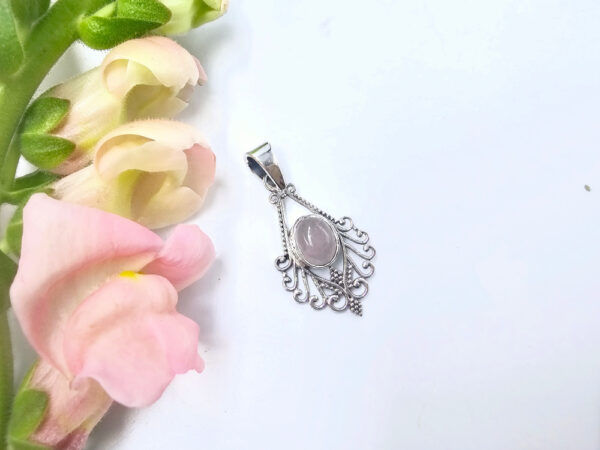 Rose Quartz Lattice Pendant (925 Silver)