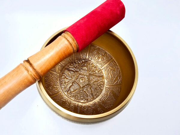 Brass Tibetan Symbol Singing Bowl (Medium) - Image 2