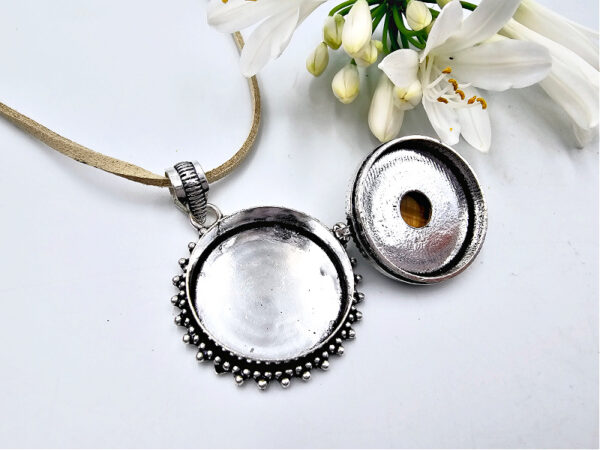 Tigers Eye Round Locket Necklace  (Opens) - Image 2