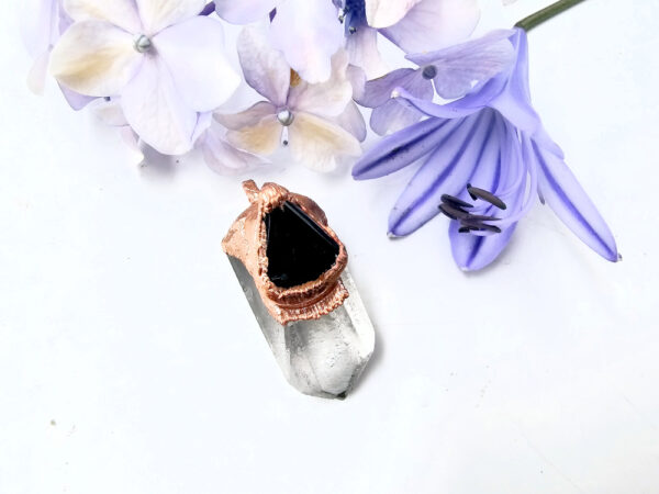 Clear Quartz & Black Tourmaline Copper Pendant