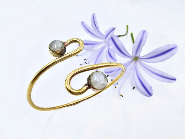 Double Spiral Moonstone Bangle (Brass)