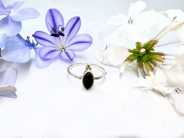 Black Onyx Ring Diamond With Circles (925 Silver)