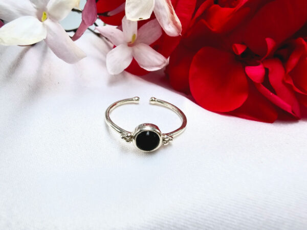 Black Onyx Ring Round With Circles (925 Silver)