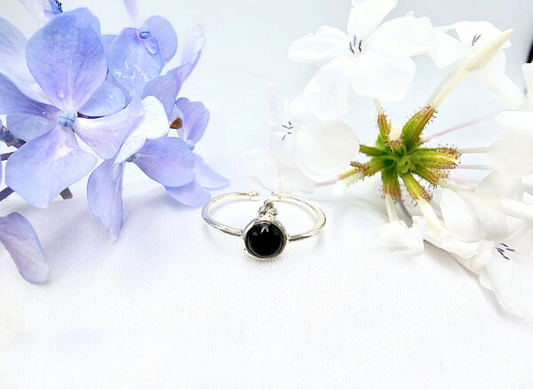 Black Onyx Round Ring With Circles (925 Silver)