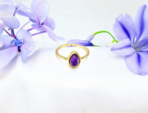 Brass Amethyst Tear Ring (Adjustable)