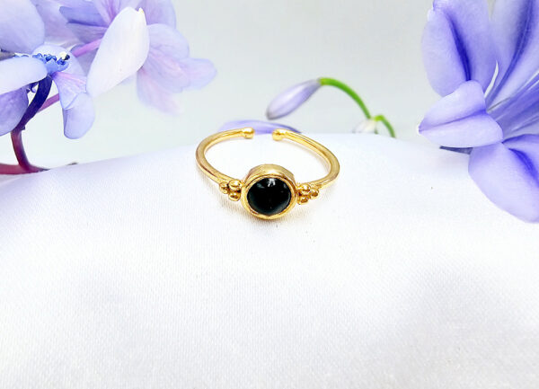 Brass Black Onyx Round Ring With Circles (Adjustable)