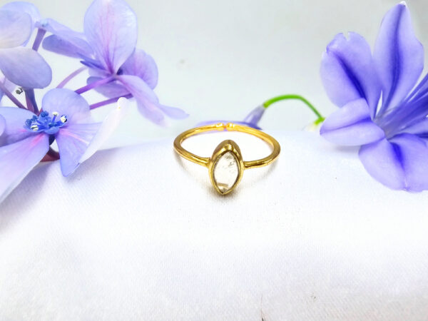 Brass Clear Quartz Diamond Ring (Adjustable)