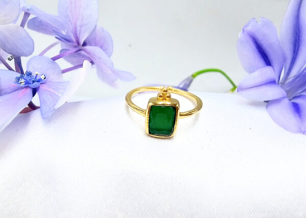 Brass Green Jade Square Ring With Dots (Adjustable)