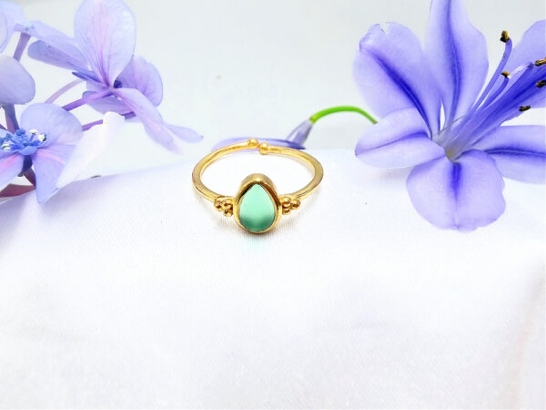 Brass Green jade Tear Ring With Dots (Adjustable)