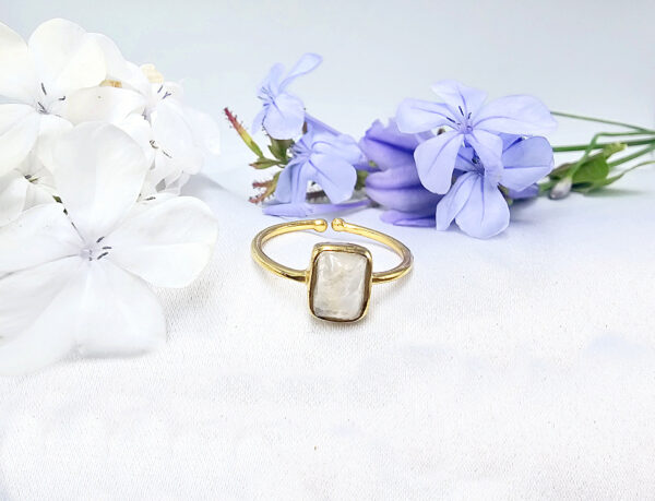 Brass Square Moonstone Ring (Adjustable)