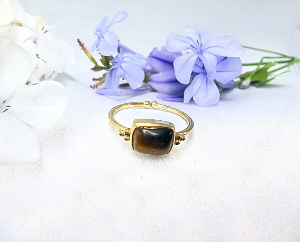 Brass Tigers Eye Rectangle Ring (Adjustable)