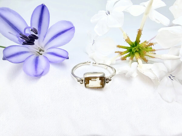 Citrine Square Ring With Circles (925 Silver)