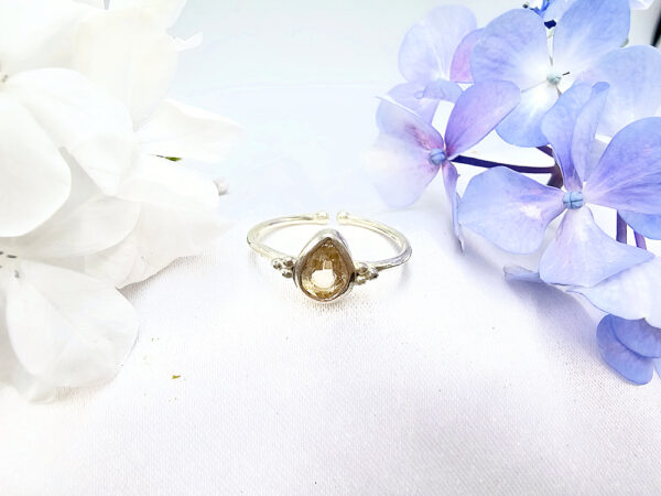 Citrine Tear Ring With Dots (925 Silver)