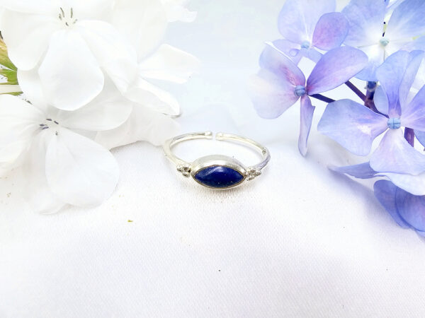 Lapis Lazuli Side Diamond Ring With Circles (925 Silver)