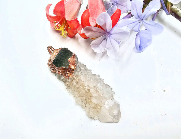 Spirit Quartz & Moldavite Copper Pendant