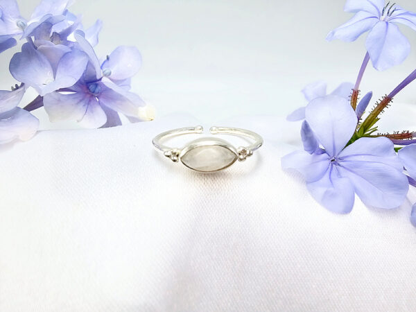 Rainbow Moonstone Side Diamond Ring With Circles (925 Silver)