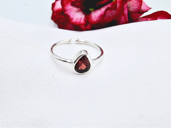 Red Garnet Drop Ring (925 Silver) - Image 2