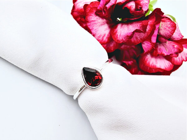 Red Garnet Drop Ring (925 Silver)