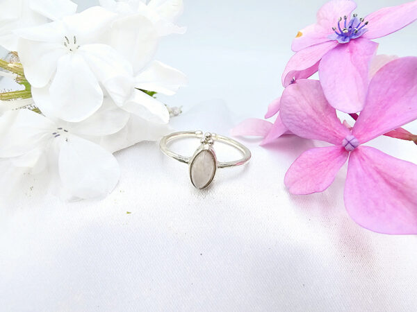 Rainbow Moonstone Diamond Ring With Circles (925 Silver)