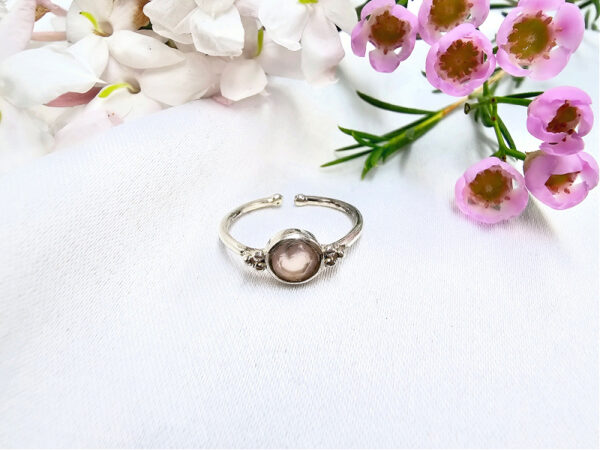 Rose Quartz Round With Circles Ring (925 Silver)