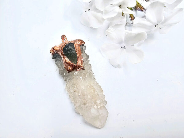 Spirit Quartz Copper Pendant With Moldavite Pendant