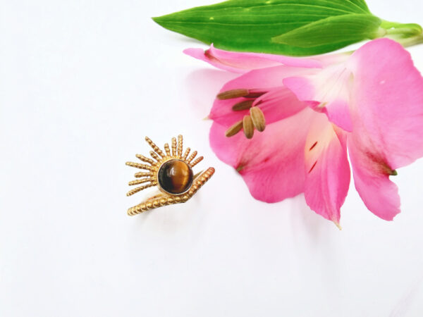 Tigers Eye Brass Crown Ring